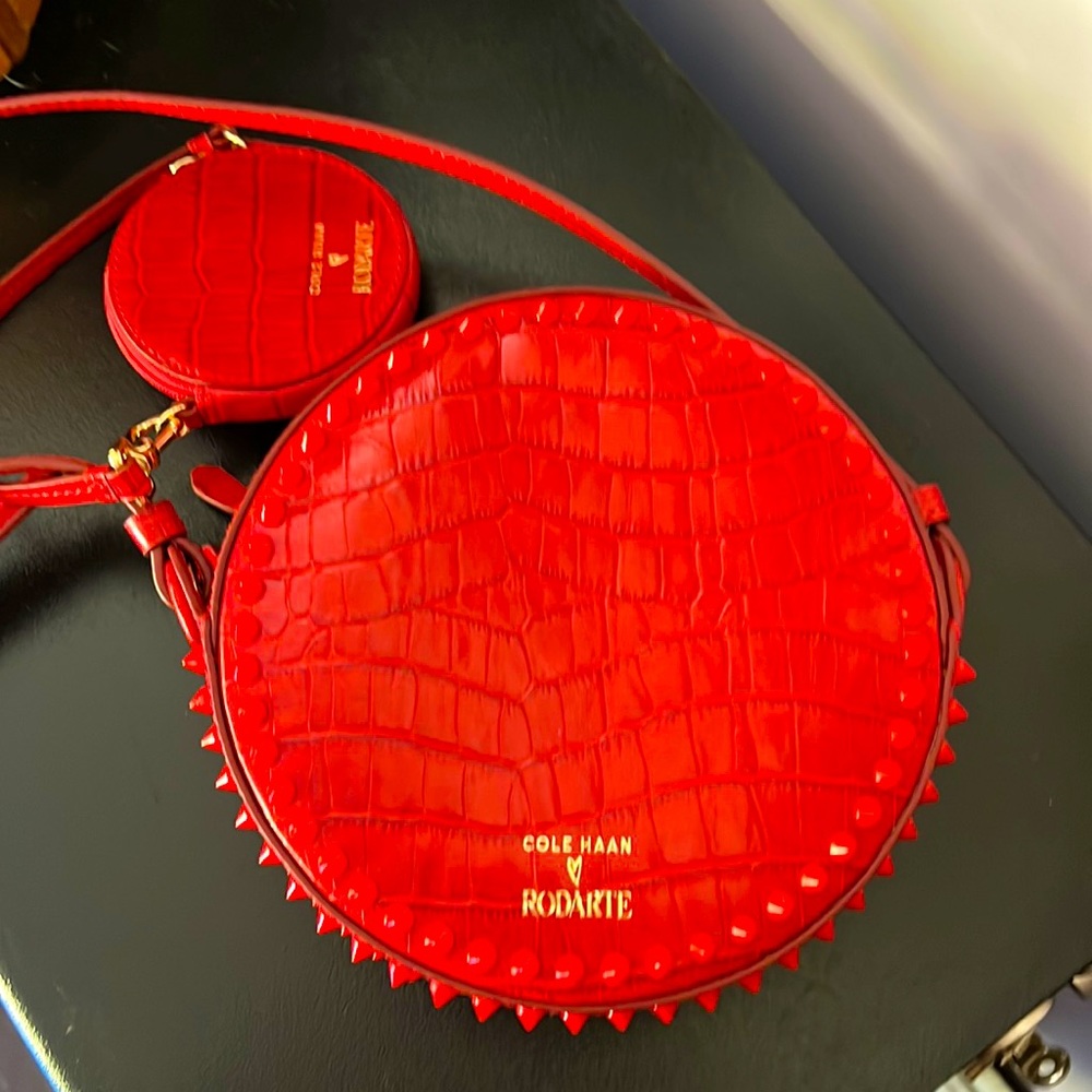 Rodarte xCole Haan Red Leather Circle Studded Crossbody Bag NEW